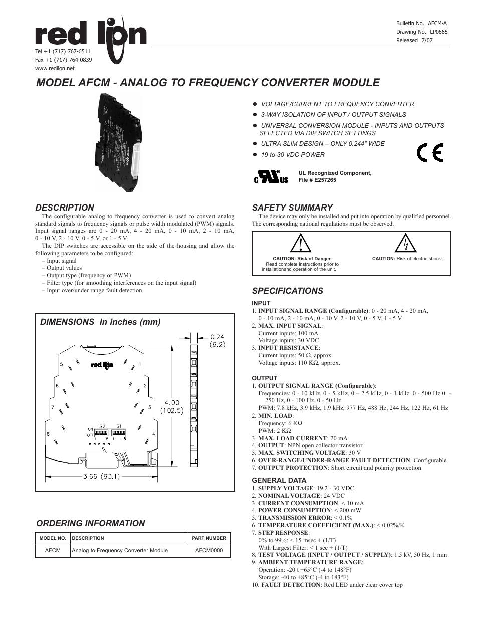 Red Lion AFCM User Manual | 2 pages