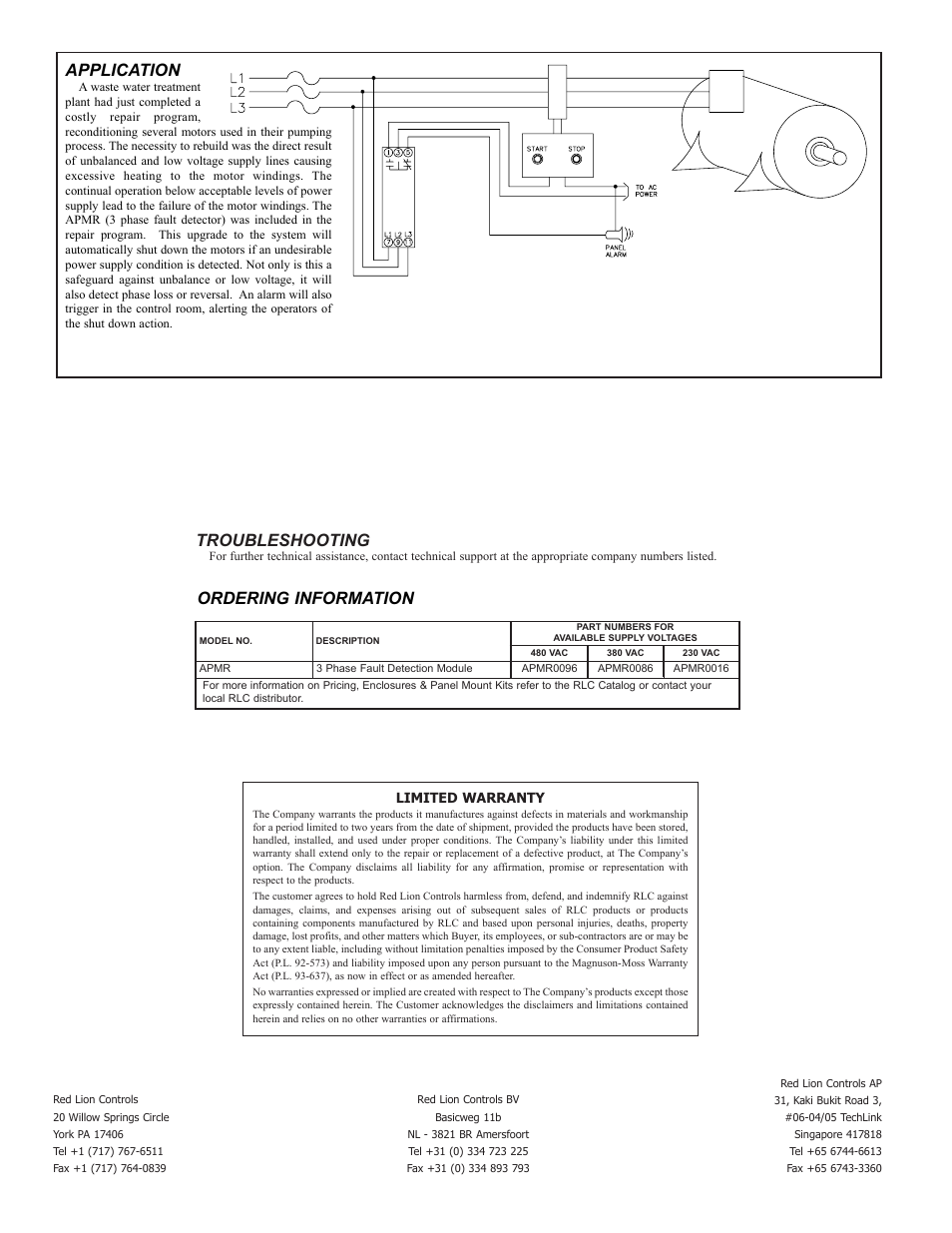 Application, Ordering information troubleshooting | Red Lion APMR User Manual | Page 4 / 4