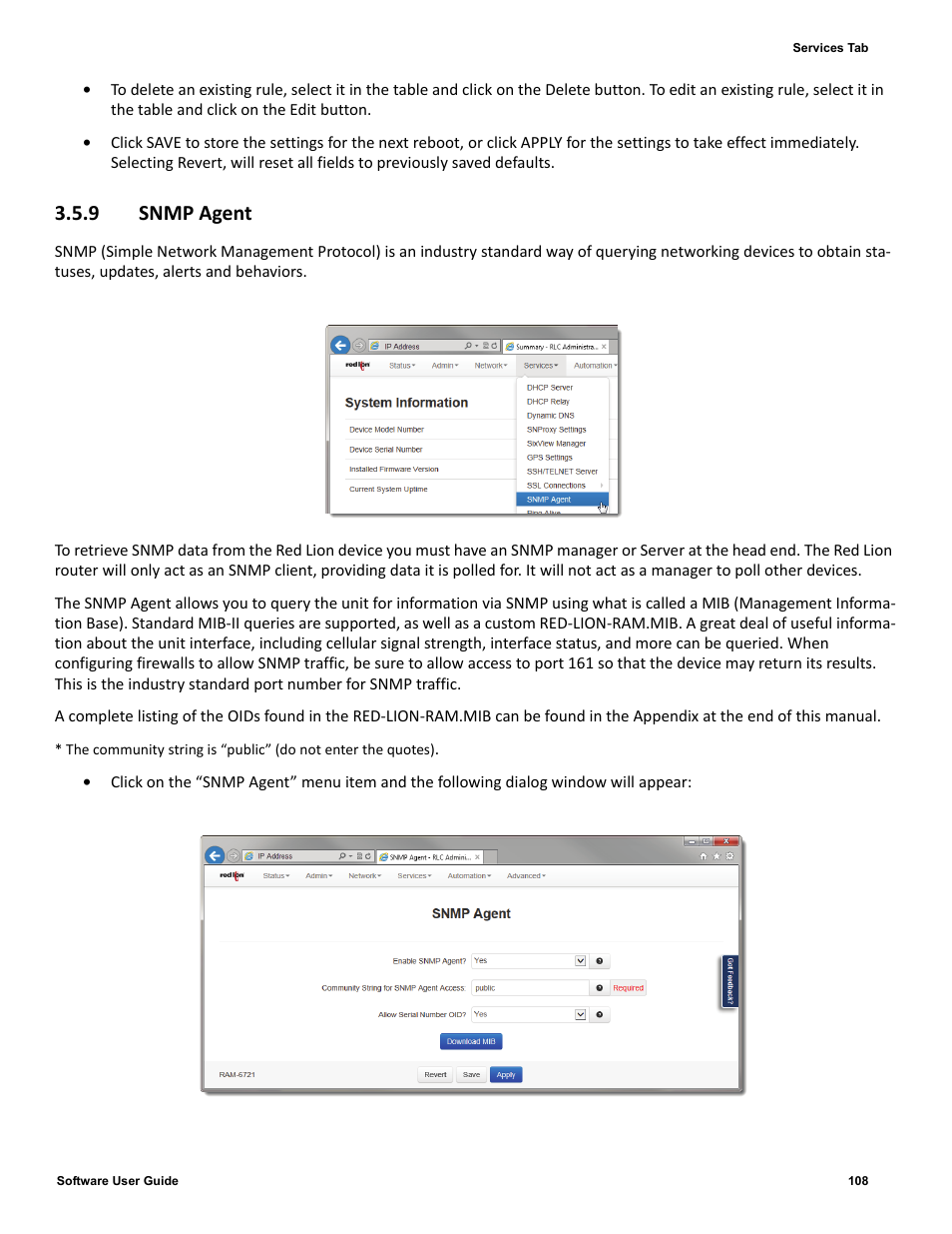 9 snmp agent, 9 snmp, Agent | Red Lion IndustrialPr 6000 Router User Manual | Page 108 / 186