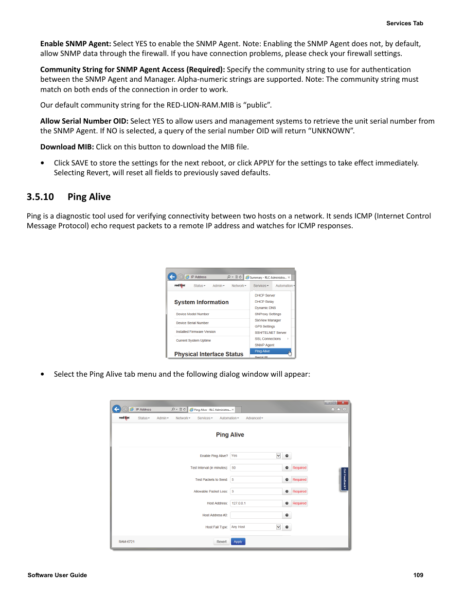 10 ping alive | Red Lion IndustrialPr 6000 Router User Manual | Page 109 / 186