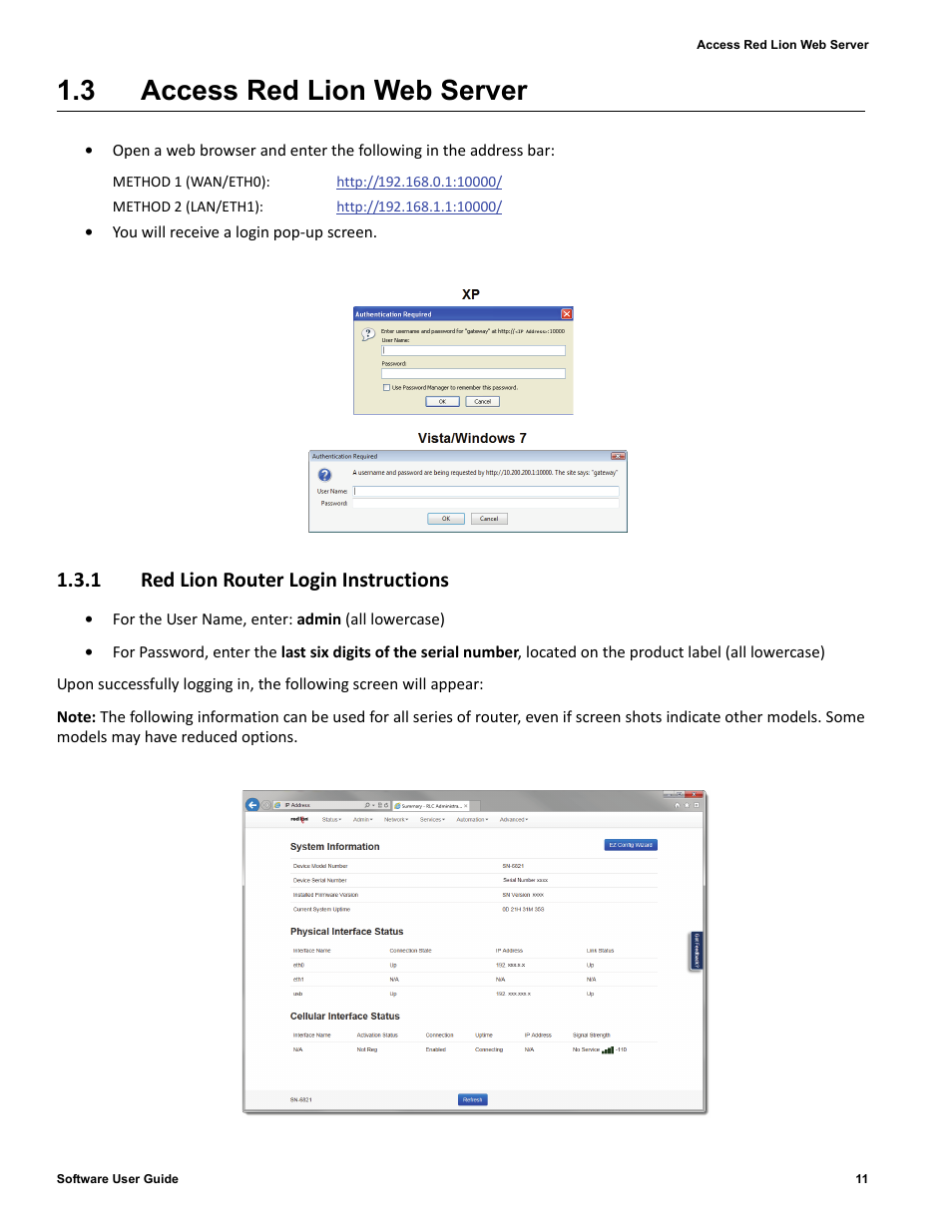 3 access red lion web server, 1 red lion router login instructions, Access red lion web server | Red Lion IndustrialPr 6000 Router User Manual | Page 11 / 186