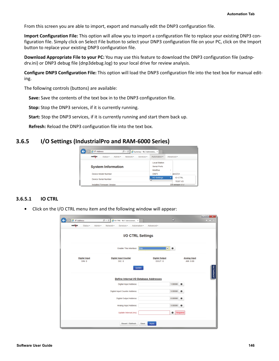 5 i/o settings (industrialpro and ram-6000 series), 1 io ctrl | Red Lion IndustrialPr 6000 Router User Manual | Page 146 / 186