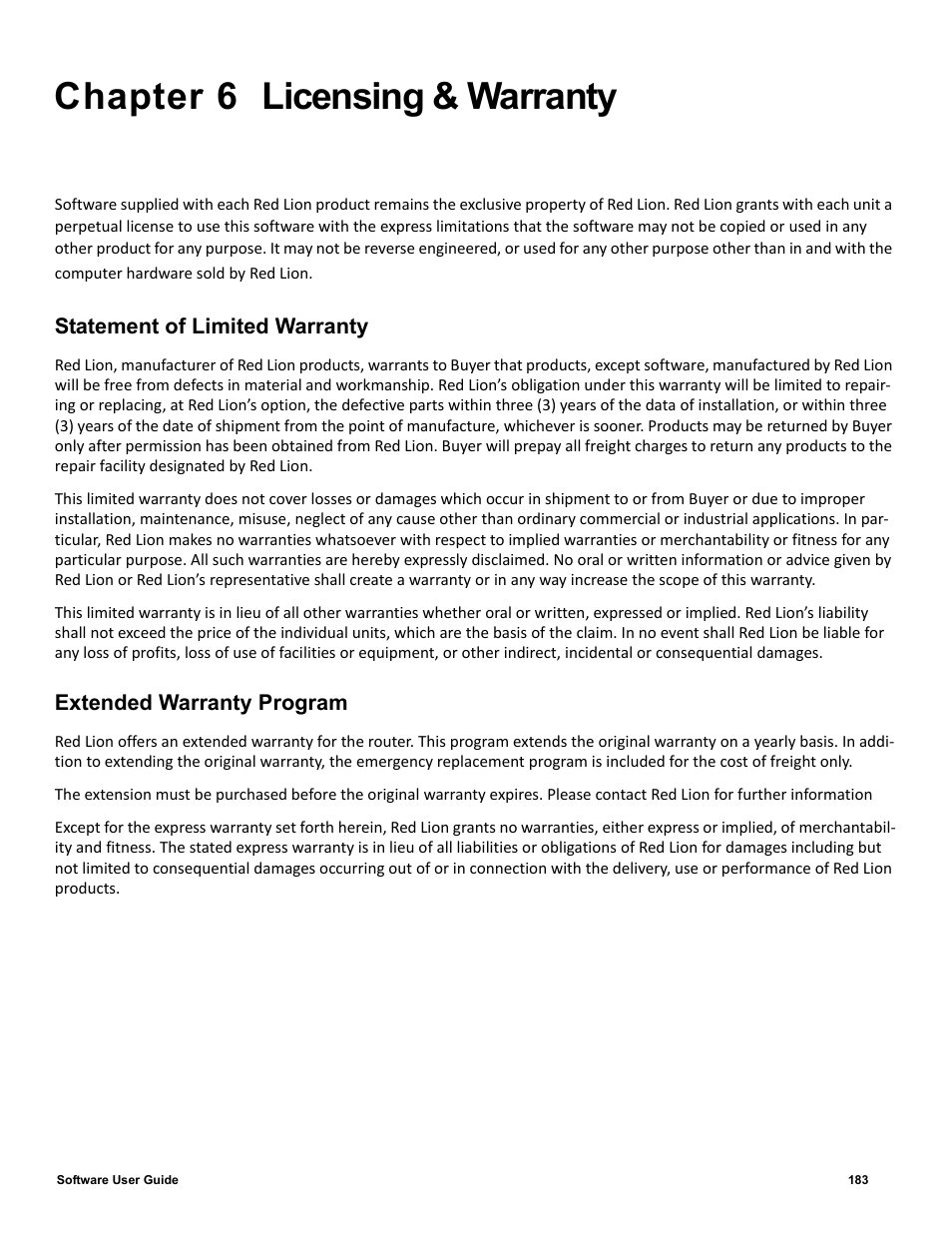 Chapter 6 licensing & warranty, Chapter 6 | Red Lion IndustrialPr 6000 Router User Manual | Page 183 / 186