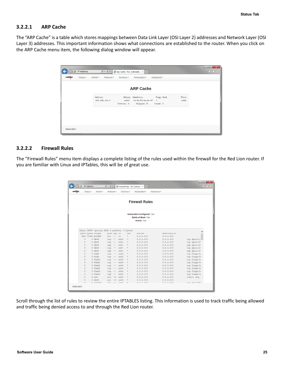 1 arp cache, 2 firewall rules | Red Lion IndustrialPr 6000 Router User Manual | Page 25 / 186