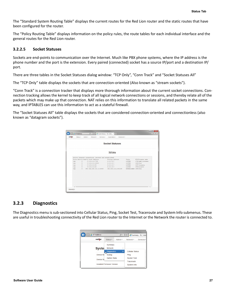 5 socket statuses, 3 diagnostics | Red Lion IndustrialPr 6000 Router User Manual | Page 27 / 186