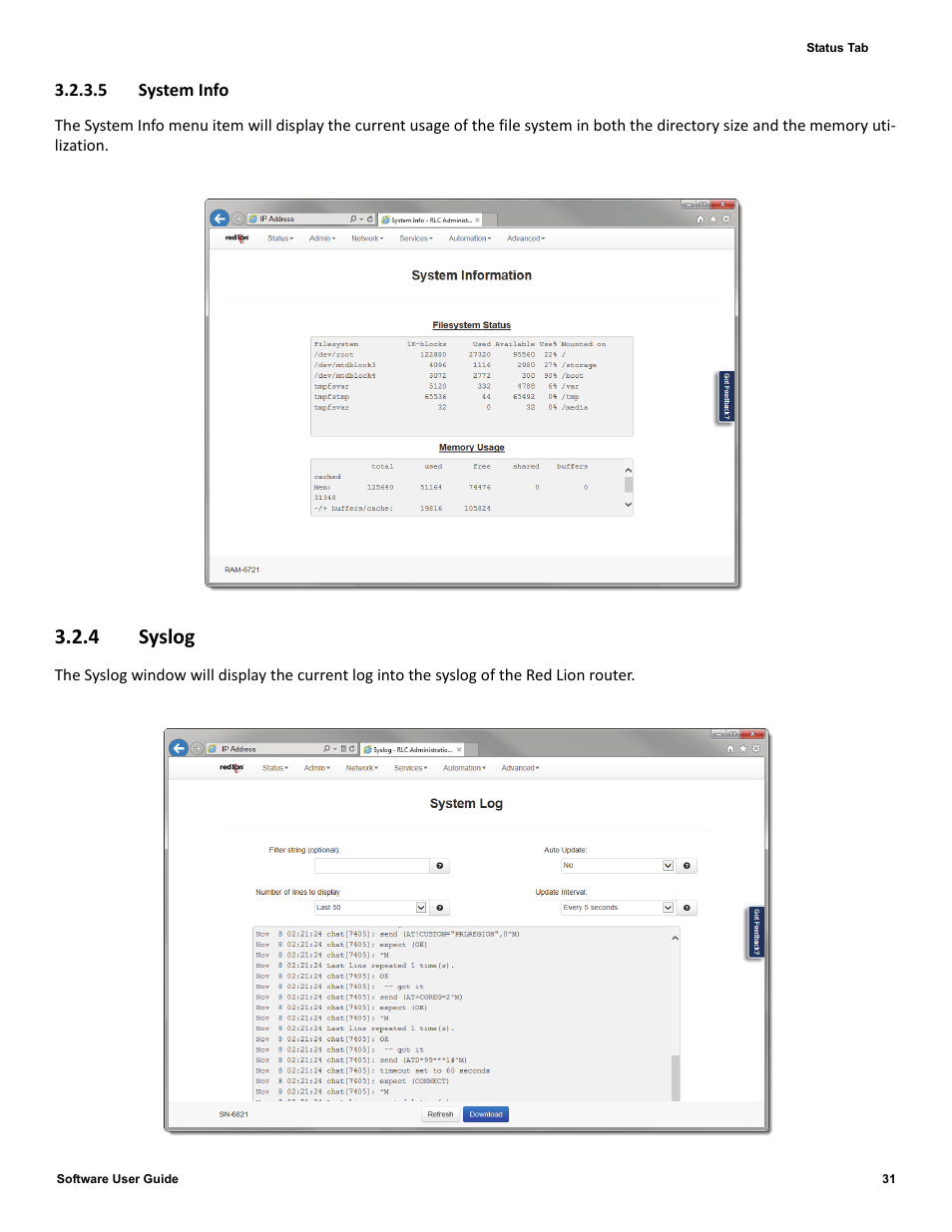 5 system info, 4 syslog | Red Lion IndustrialPr 6000 Router User Manual | Page 31 / 186