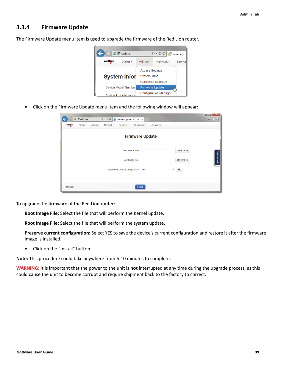 4 firmware update, 4 firmware, Update | Red Lion IndustrialPr 6000 Router User Manual | Page 39 / 186