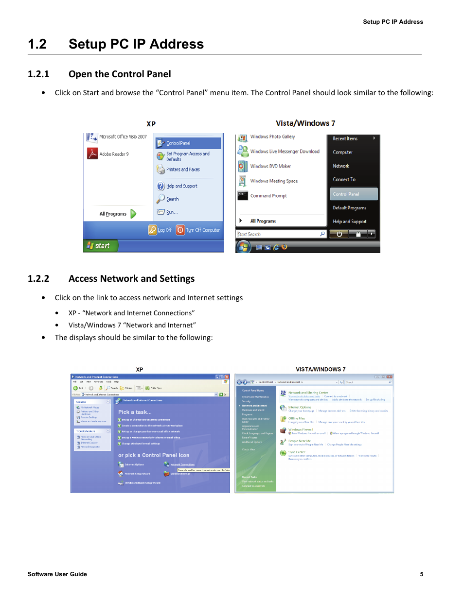 2 setup pc ip address, 1 open the control panel, 2 access network and settings | Setup pc ip address | Red Lion IndustrialPr 6000 Router User Manual | Page 5 / 186