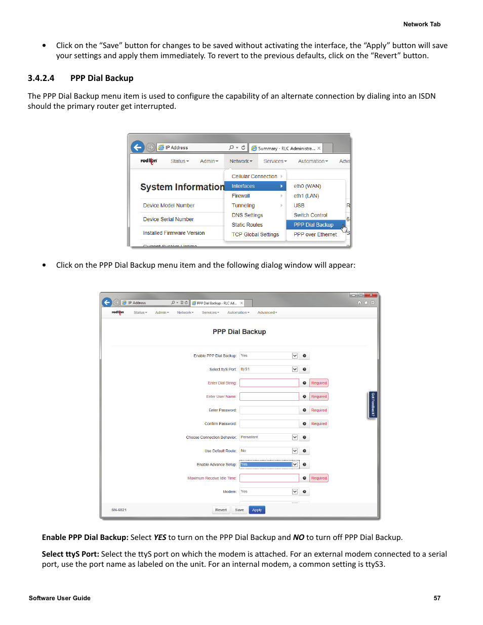 4 ppp dial backup | Red Lion IndustrialPr 6000 Router User Manual | Page 57 / 186