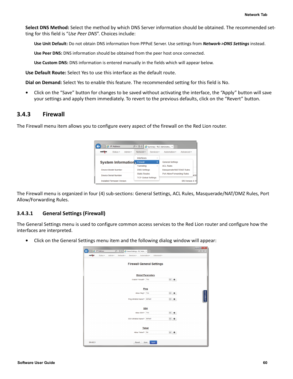 3 firewall, 1 general settings (firewall) | Red Lion IndustrialPr 6000 Router User Manual | Page 60 / 186