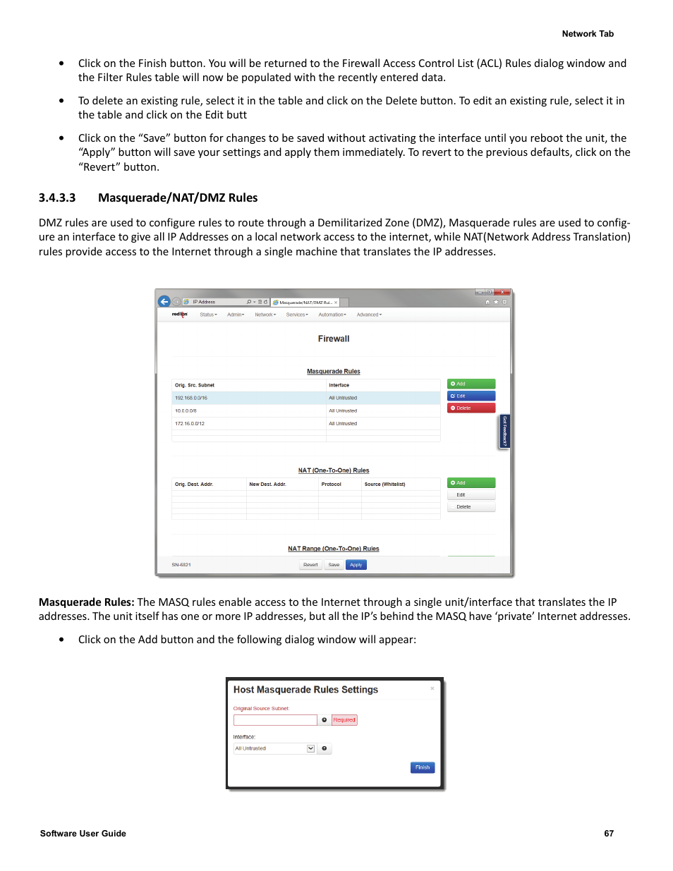 3 masquerade/nat/dmz rules | Red Lion IndustrialPr 6000 Router User Manual | Page 67 / 186