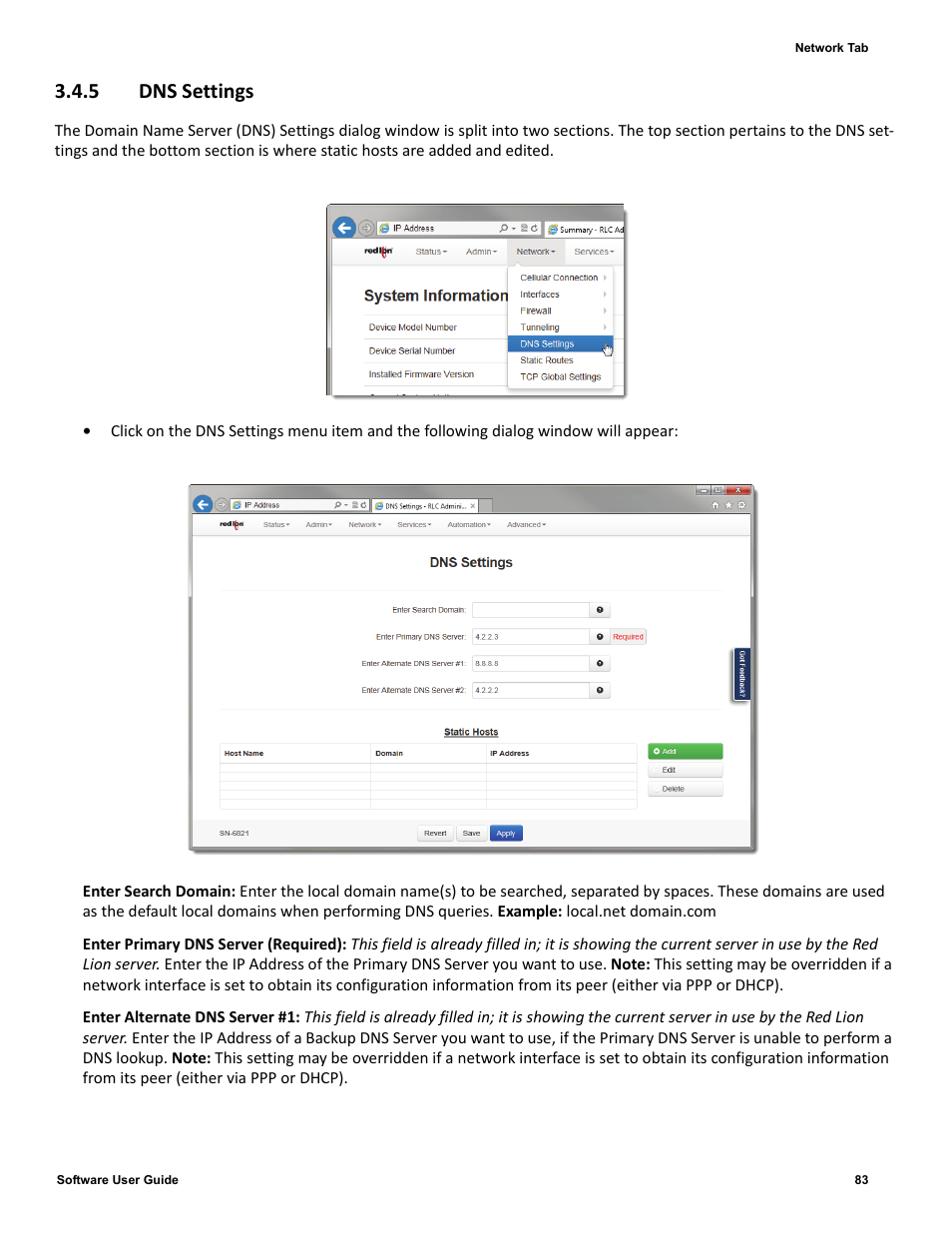 5 dns settings, 5 dns, Settings | Red Lion IndustrialPr 6000 Router User Manual | Page 83 / 186