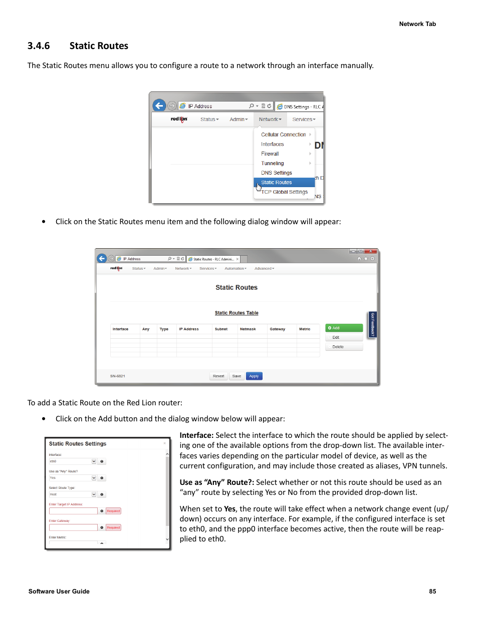 6 static routes, 6 static, Routes | Red Lion IndustrialPr 6000 Router User Manual | Page 85 / 186