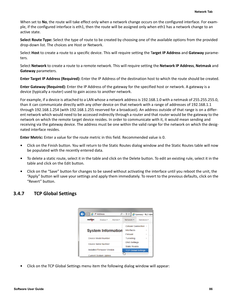 7 tcp global settings | Red Lion IndustrialPr 6000 Router User Manual | Page 86 / 186