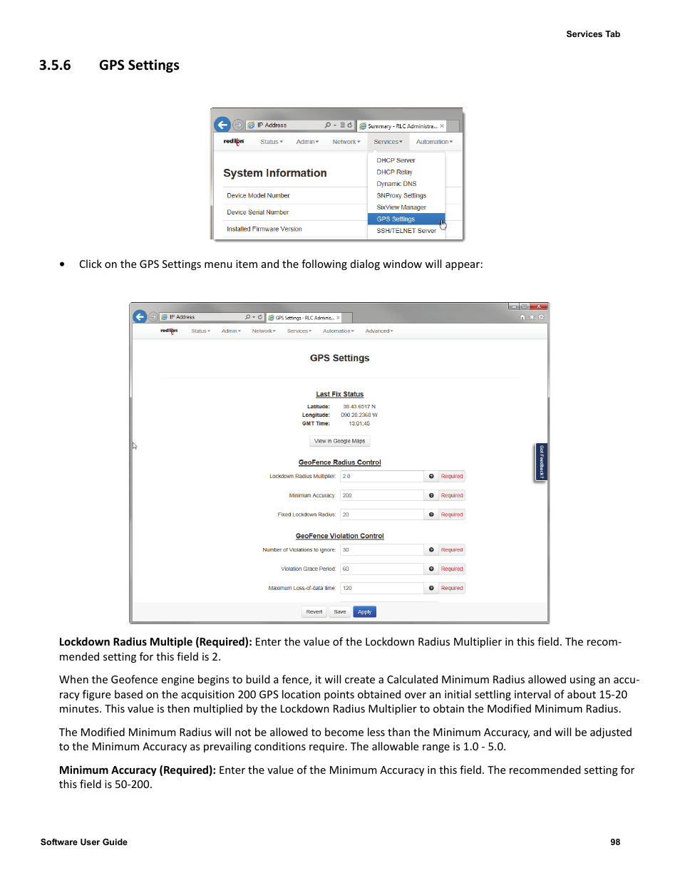 6 gps settings, 6 gps, Settings | Red Lion IndustrialPr 6000 Router User Manual | Page 98 / 186