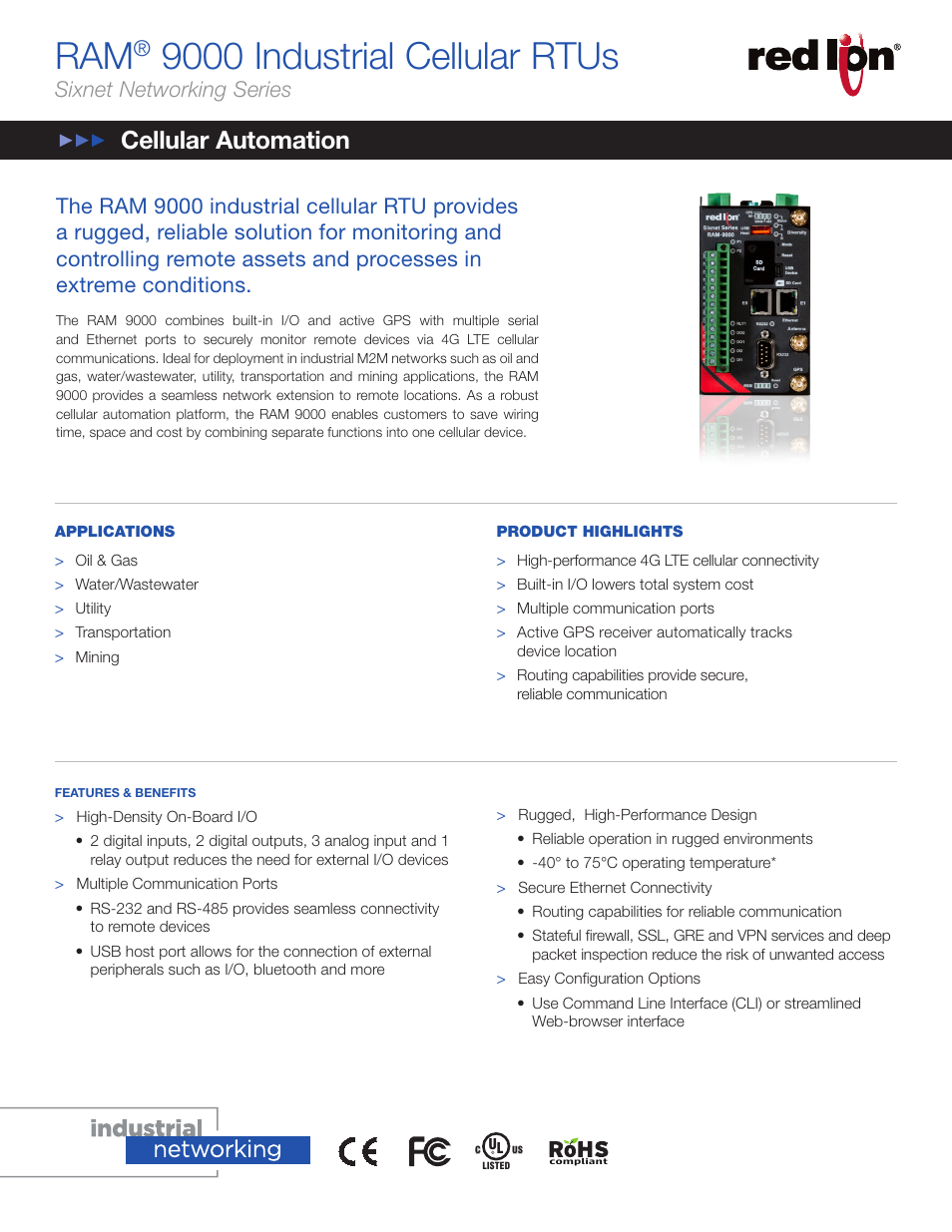 Red Lion RA 9000 Cellular RTU User Manual | 3 pages