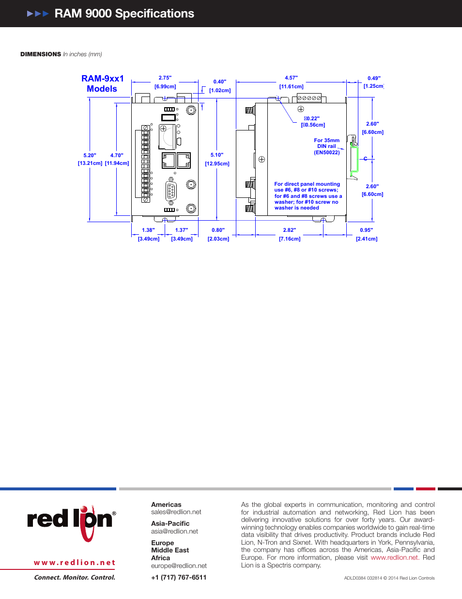 Ram 9000 specifications, Ram-9xx1 models | Red Lion RA 9000 Cellular RTU User Manual | Page 3 / 3