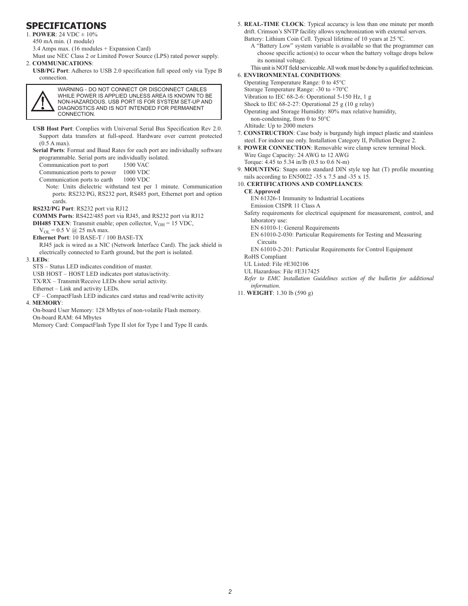 Specifications | Red Lion CSMSTRZR User Manual | Page 2 / 8