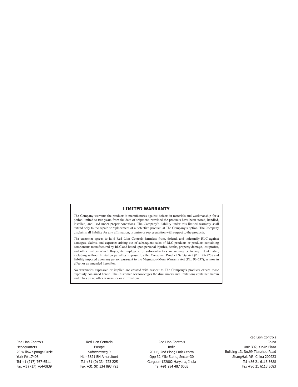 Limited warranty | Red Lion CSMSTRZR User Manual | Page 8 / 8