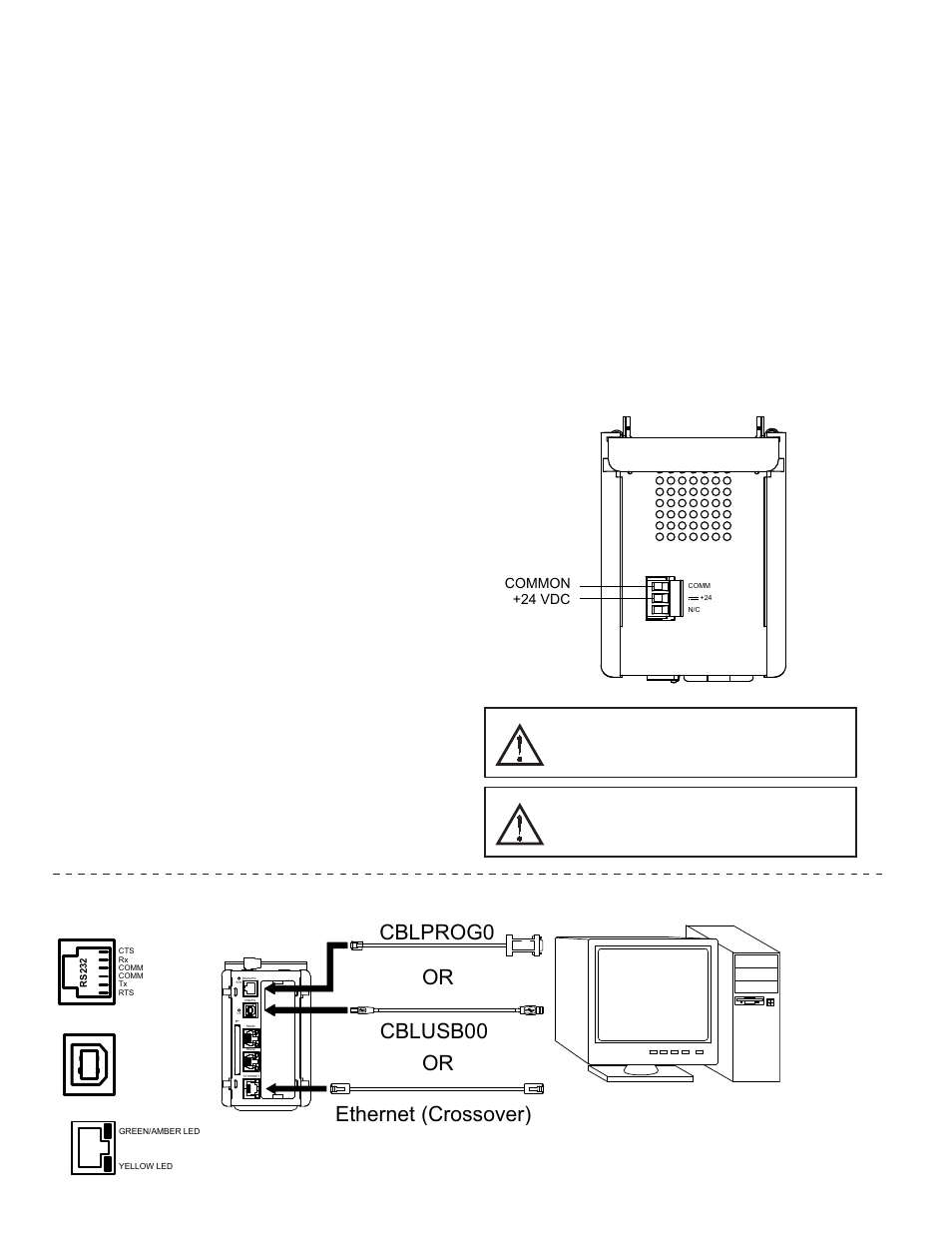 Wiring, Cblusb00 cblprog0, Or ethernet (crossover) or | Emc installation guidelines, Power supply requirements, Power connection programming ports | Red Lion CSMSTR LE/SX/GT User Manual | Page 4 / 8