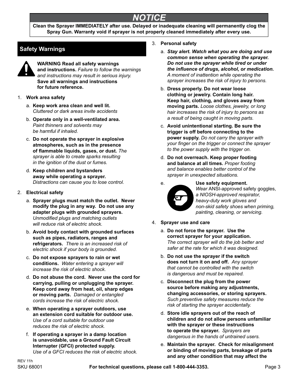 Notice | American Power Conversion Airless Paint Sprayer 68001 User Manual | Page 3 / 24