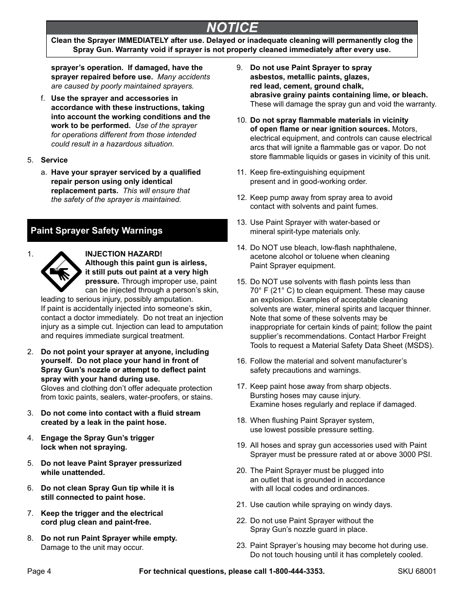 Notice | American Power Conversion Airless Paint Sprayer 68001 User Manual | Page 4 / 24