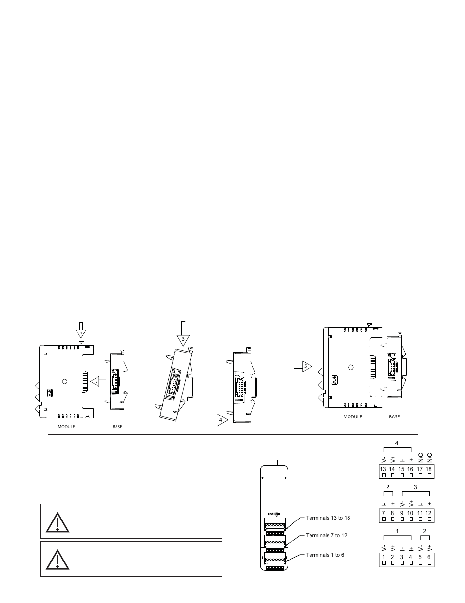 Emc installation guidelines, Hardware installation, Wiring | Attach the module base to the din rail, Attach module to base separate base from module, Wiring connections | Red Lion CSOUT User Manual | Page 3 / 4