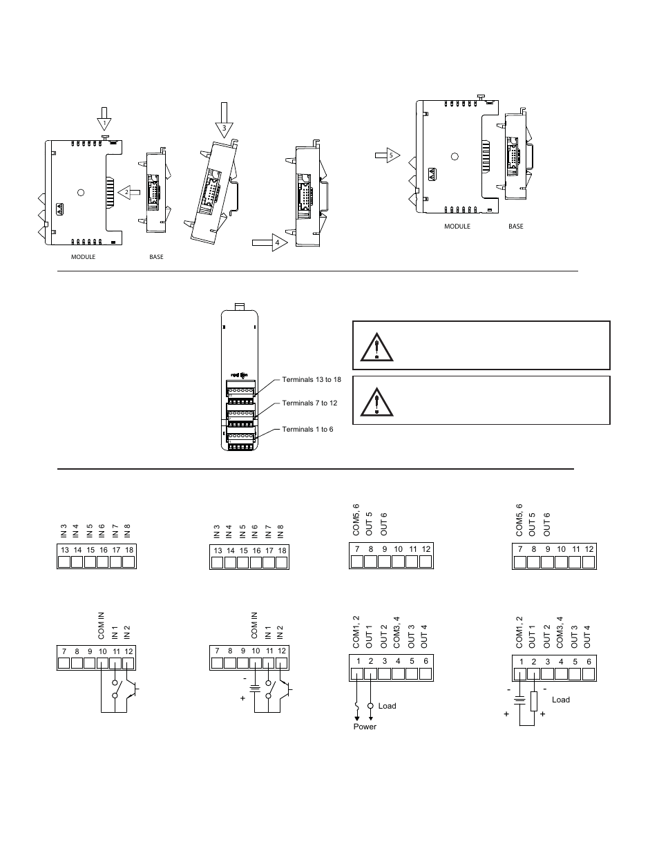 Wiring, Hardware installation, Wiring connections | Attach the module base to the din rail, Input connections | Red Lion CSDIO User Manual | Page 4 / 8