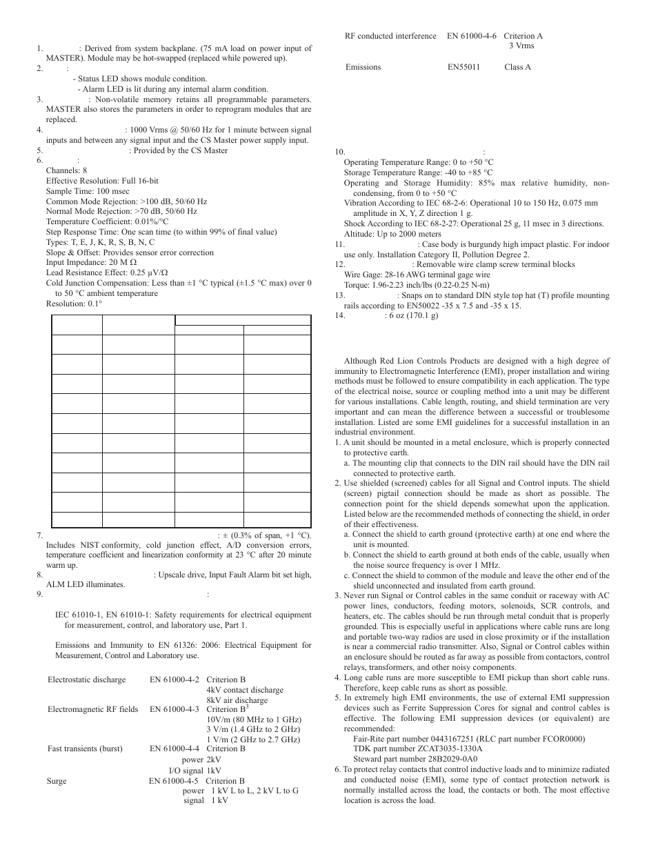Emc installation guidelines, General specifications | Red Lion CSRTD6 User Manual | Page 2 / 4