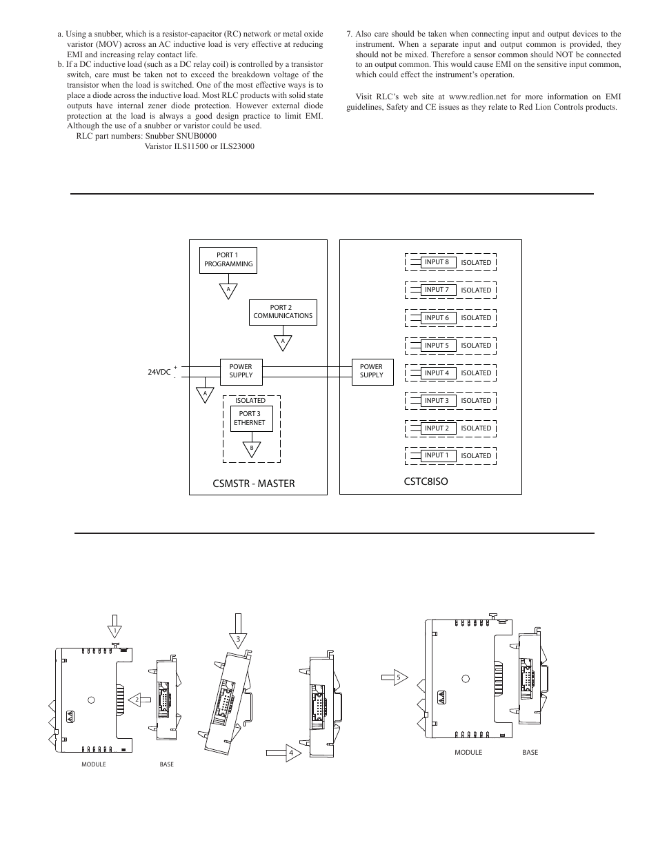 Hardware installation, Block diagram, Attach the module base to the din rail | Attach module to base separate base from module, Csmstr - master cstc8iso | Red Lion CSRTD6 User Manual | Page 3 / 4