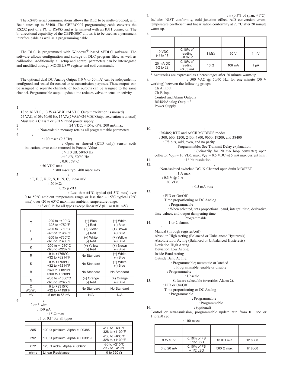 Specifications, Communications, Software | Analog output option | Red Lion DLC User Manual | Page 2 / 28