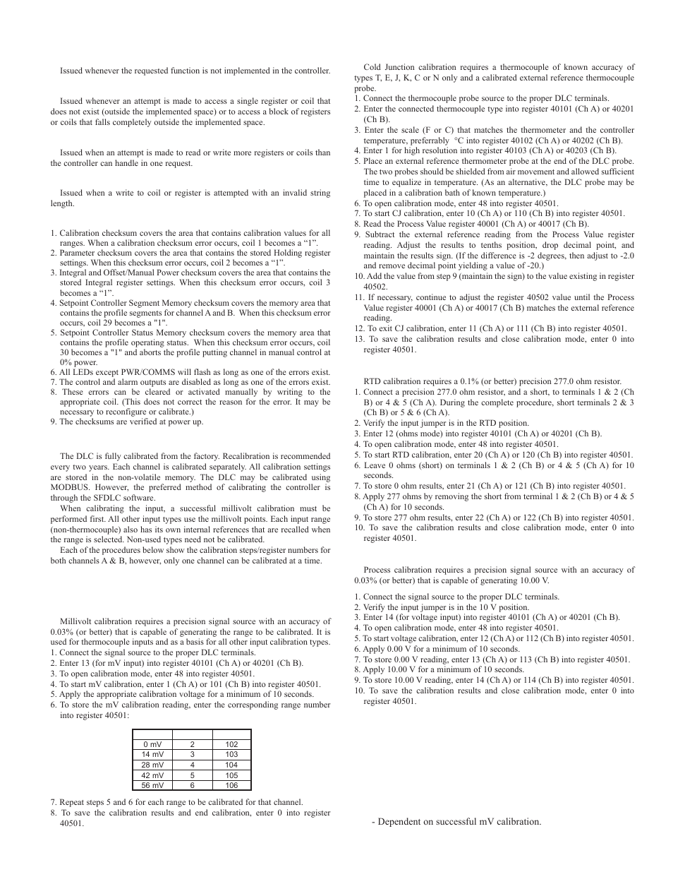 Supported exception codes, Calibration using modbus commands | Red Lion DLC User Manual | Page 21 / 28