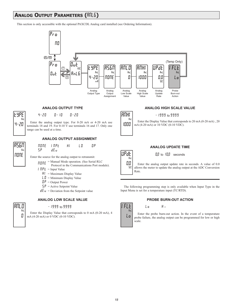 Type, Asgn, Anlo | Anhi, Updt, Iflt, Anlg ), None, O u t, A n l g | Red Lion PAX2C User Manual | Page 18 / 56