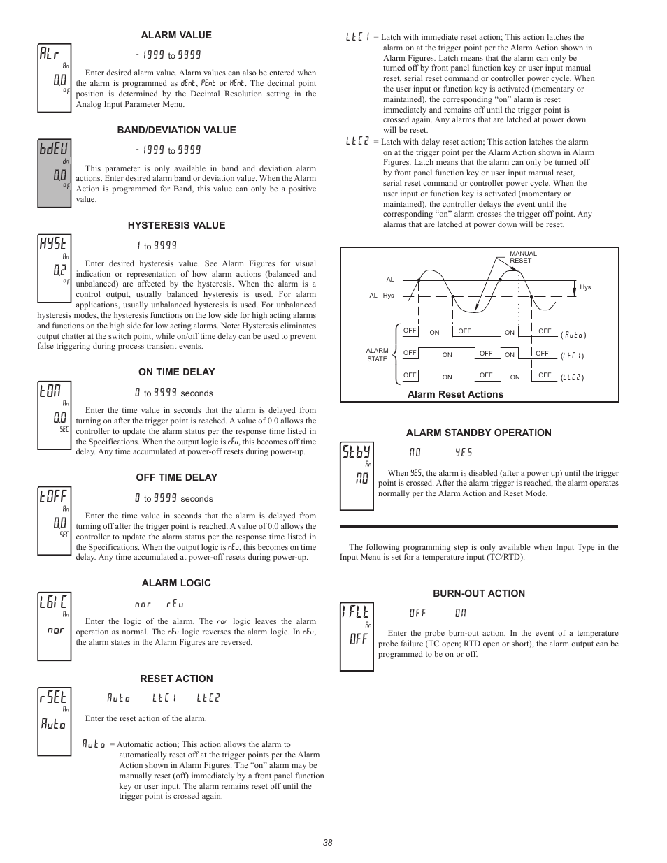 Мн о, Bdeu, Hyst | Toff, Lgic, Rset, Stby, Iflt, Auto | Red Lion PAX2C User Manual | Page 38 / 56