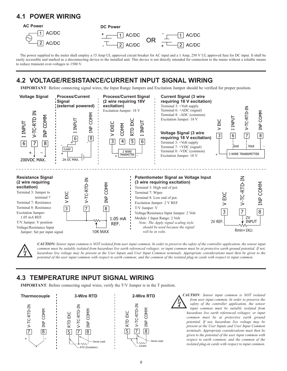 1 power wiring, 2 voltage/resistance/current input signal wiring, 3 temperature input signal wiring | Red Lion PAX2C User Manual | Page 8 / 56