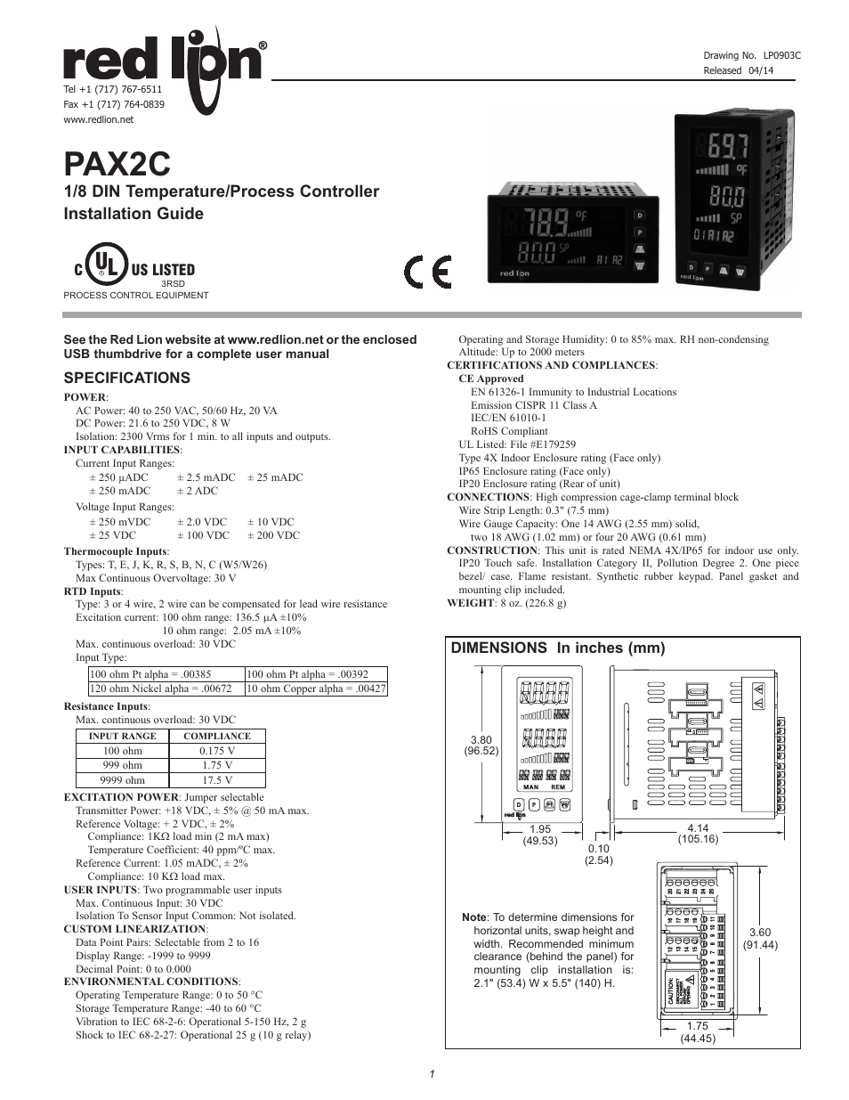 Red Lion PAX2C User Manual | 4 pages