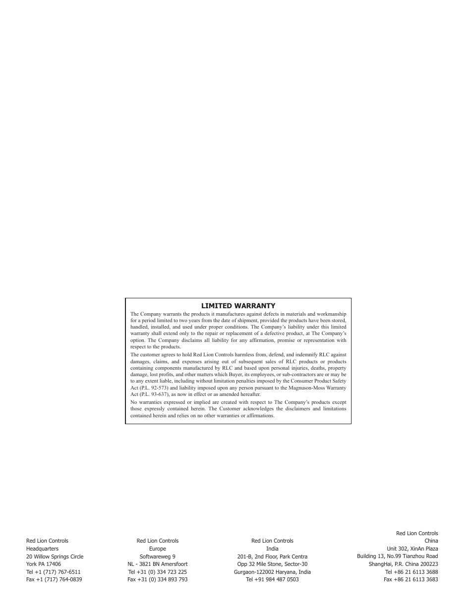 Limited warranty | Red Lion PXU User Manual | Page 28 / 32