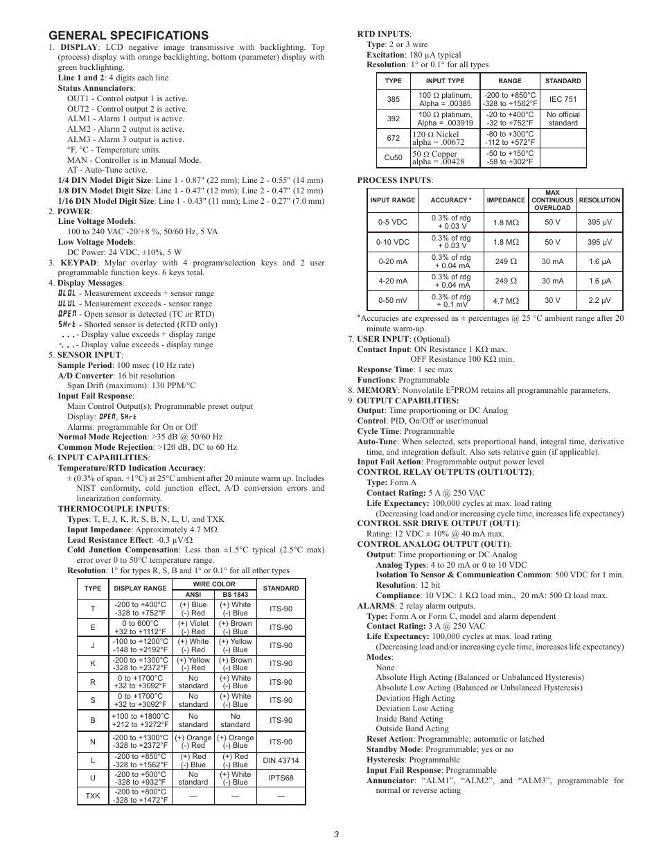 General specifications | Red Lion PXU User Manual | Page 3 / 32