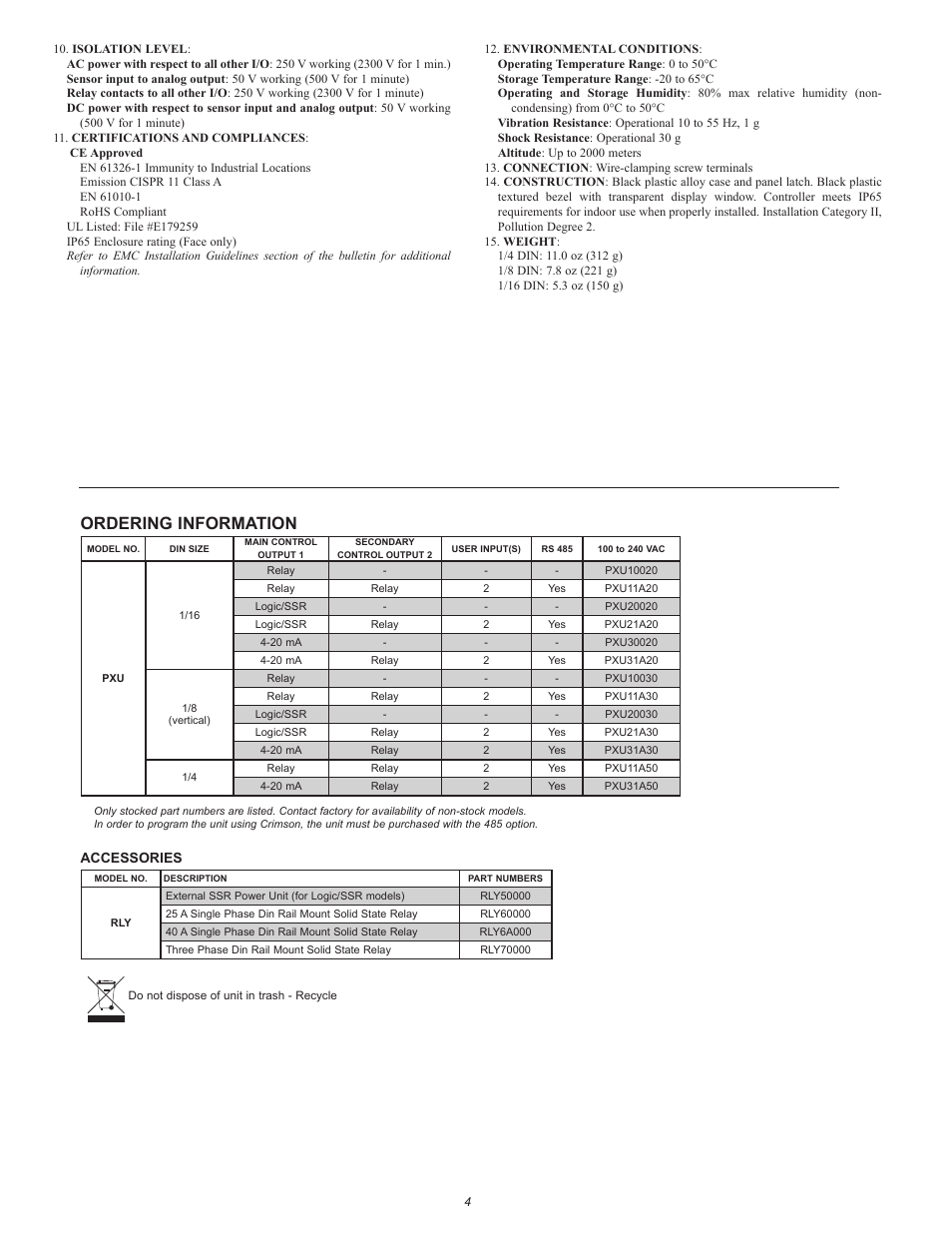 Ordering information, Accessories | Red Lion PXU User Manual | Page 4 / 32