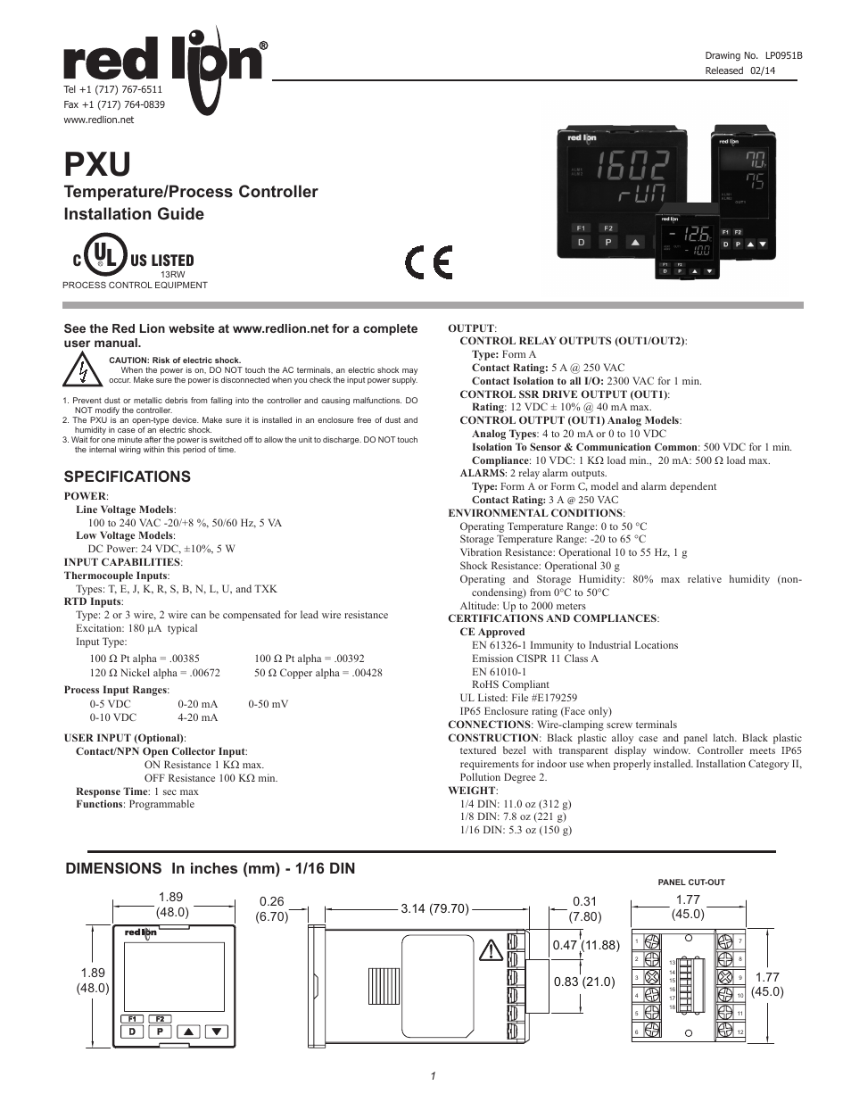 Red Lion PXU User Manual | 4 pages