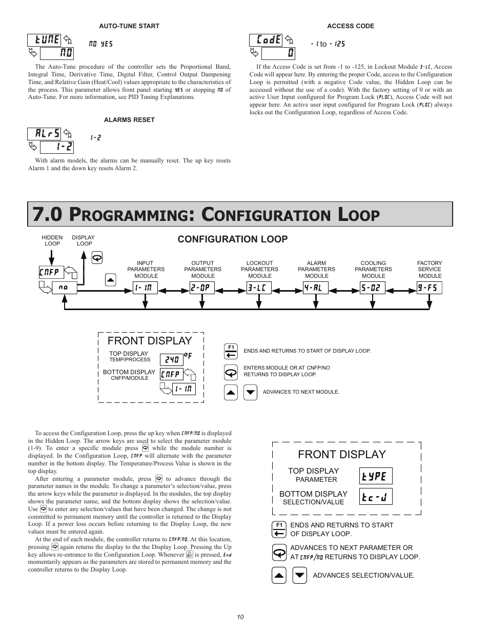 Rogramming, Onfiguration, Type tc-j | Front display, 240 °f cnfp | Red Lion P16 User Manual | Page 10 / 28