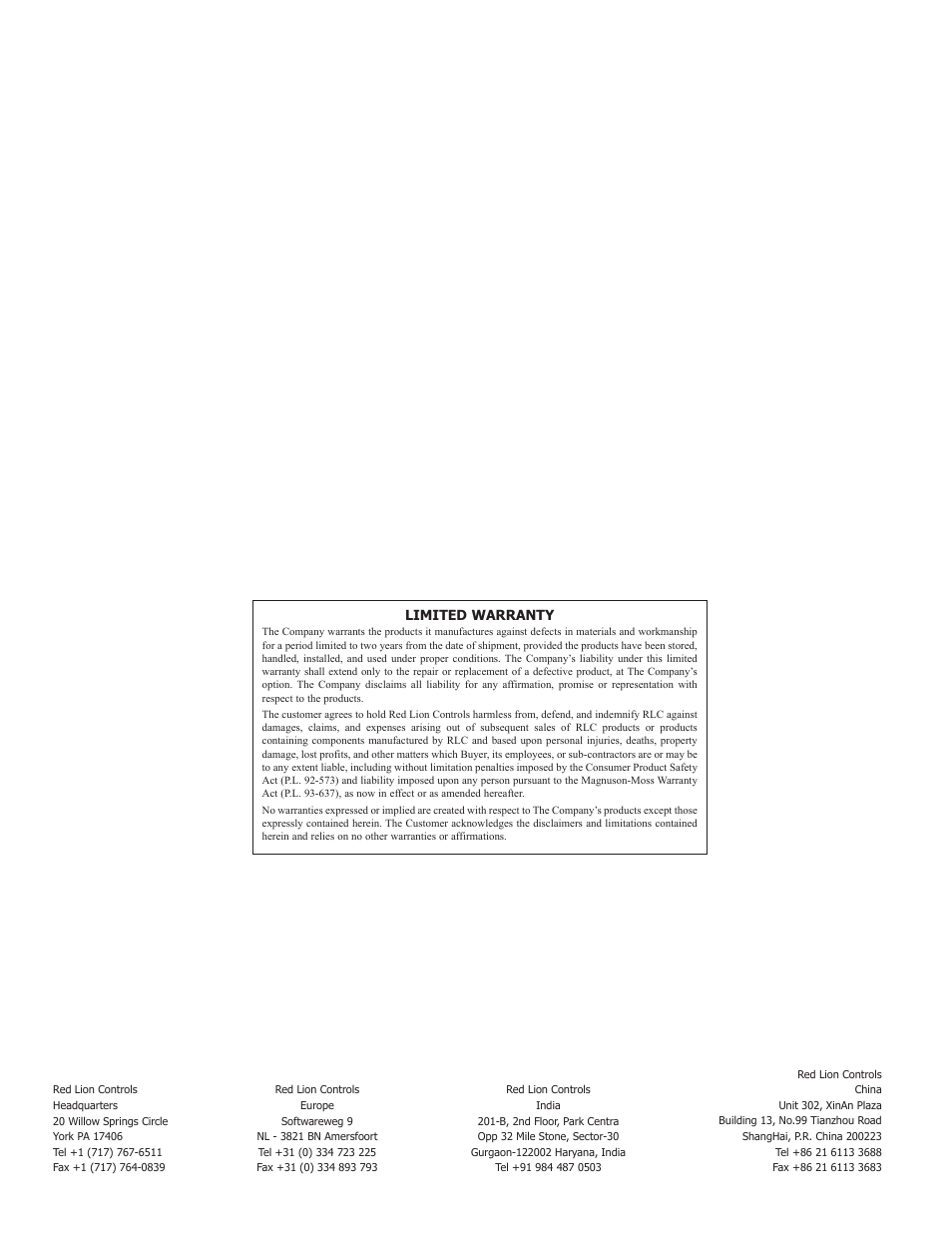 Limited warranty | Red Lion P16 User Manual | Page 28 / 28