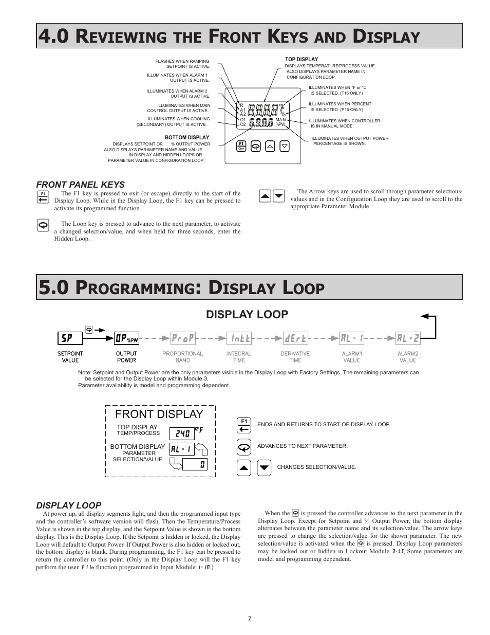 Eviewing, Ront, Isplay | Rogramming, La bj, Display loop, Front display, 240 °f al-1 | Red Lion P16 User Manual | Page 7 / 28