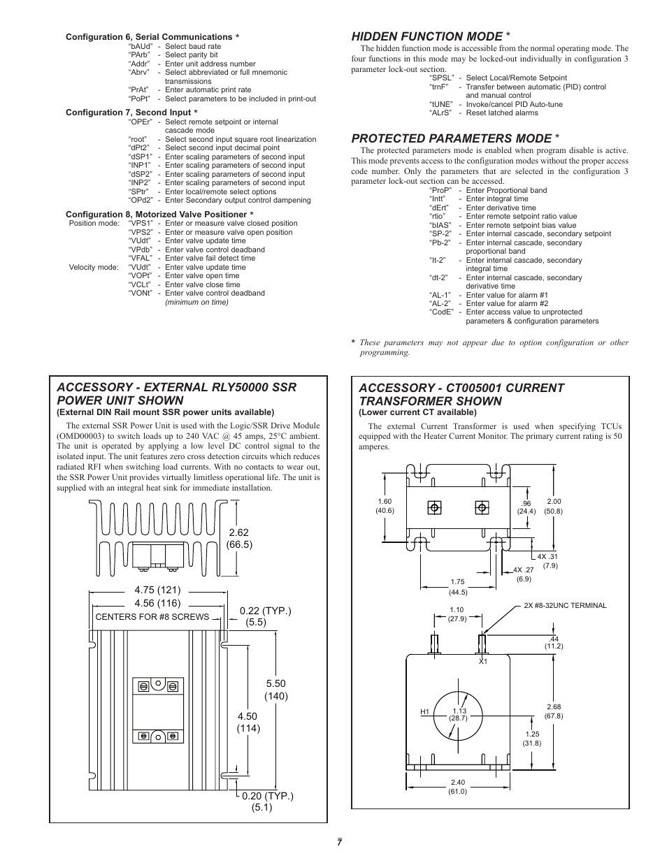 Hidden function mode, Protected parameters mode | Red Lion TCU User Manual | Page 7 / 10