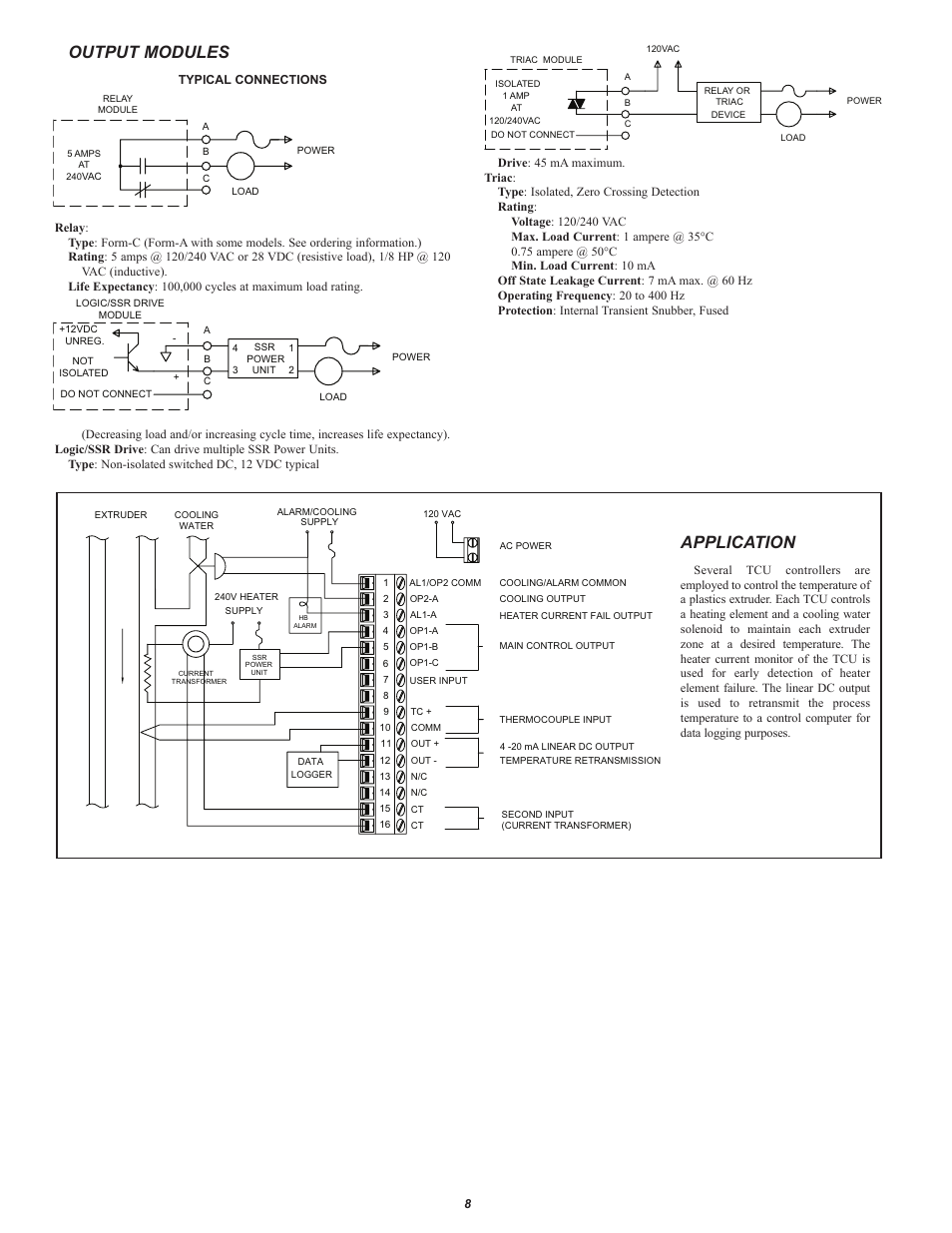 Output modules, Application | Red Lion TCU User Manual | Page 8 / 10