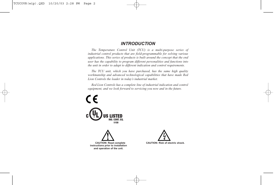 Introduction, Cus listed | Red Lion TCU User Manual | Page 2 / 104