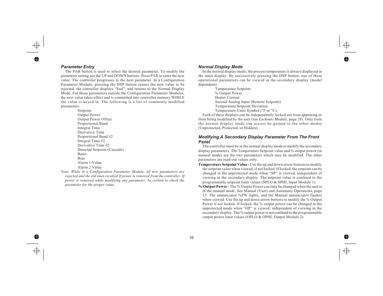 Parameter entry 16, Normal display mode 16 | Red Lion TCU User Manual | Page 24 / 104