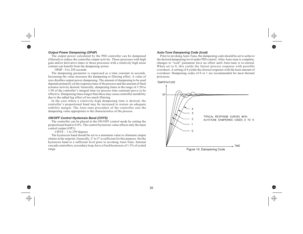 Output power dampening (opdp) 26, On/off control hysteresis band (chys) 26, Auto-tune dampening code (tcod) 26 | Red Lion TCU User Manual | Page 34 / 104