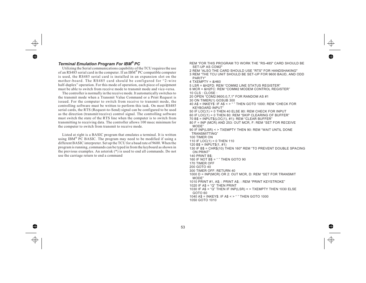 Terminal emulation program for ibm® pc 53 | Red Lion TCU User Manual | Page 61 / 104