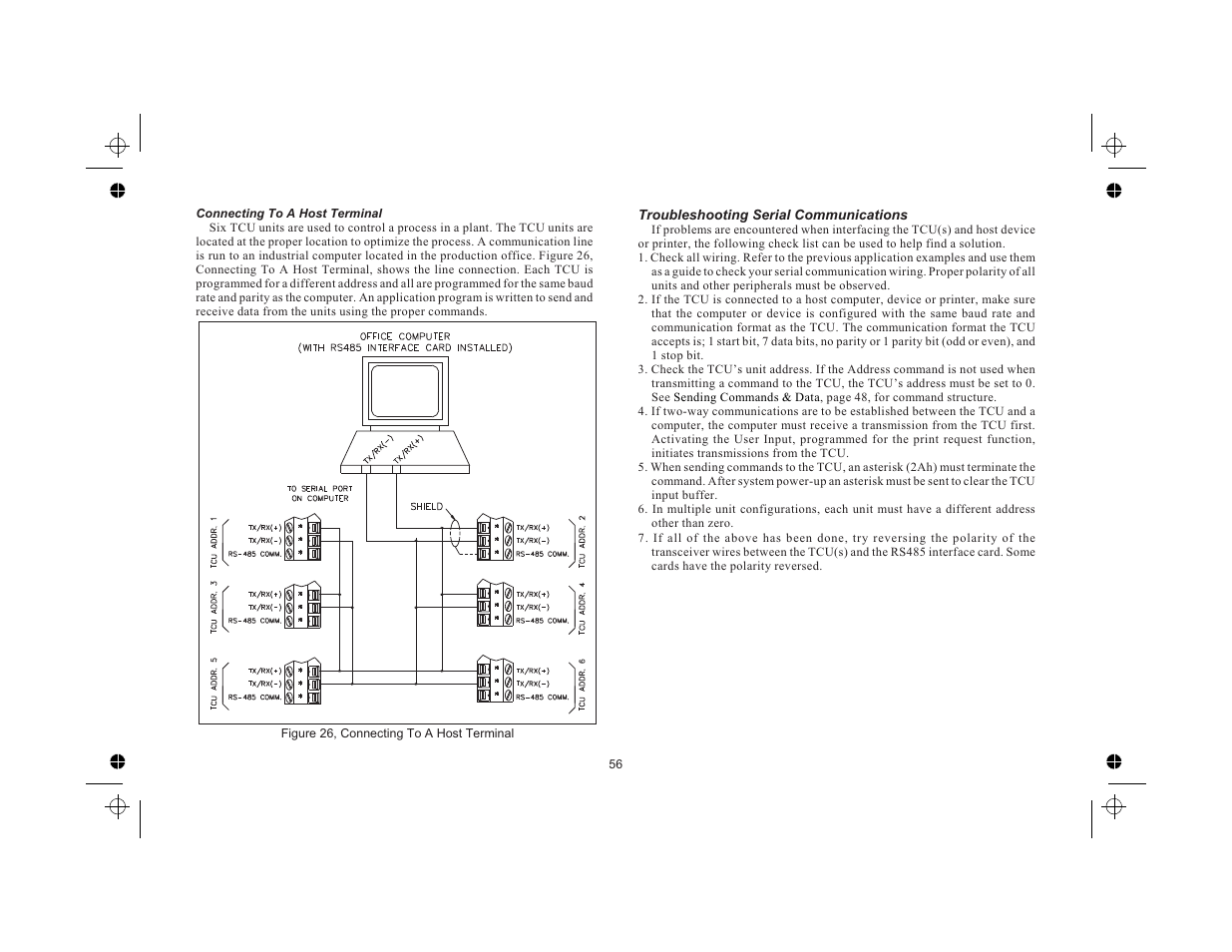 Connecting to a host terminal 56, Troubleshooting serial communications 56 | Red Lion TCU User Manual | Page 64 / 104